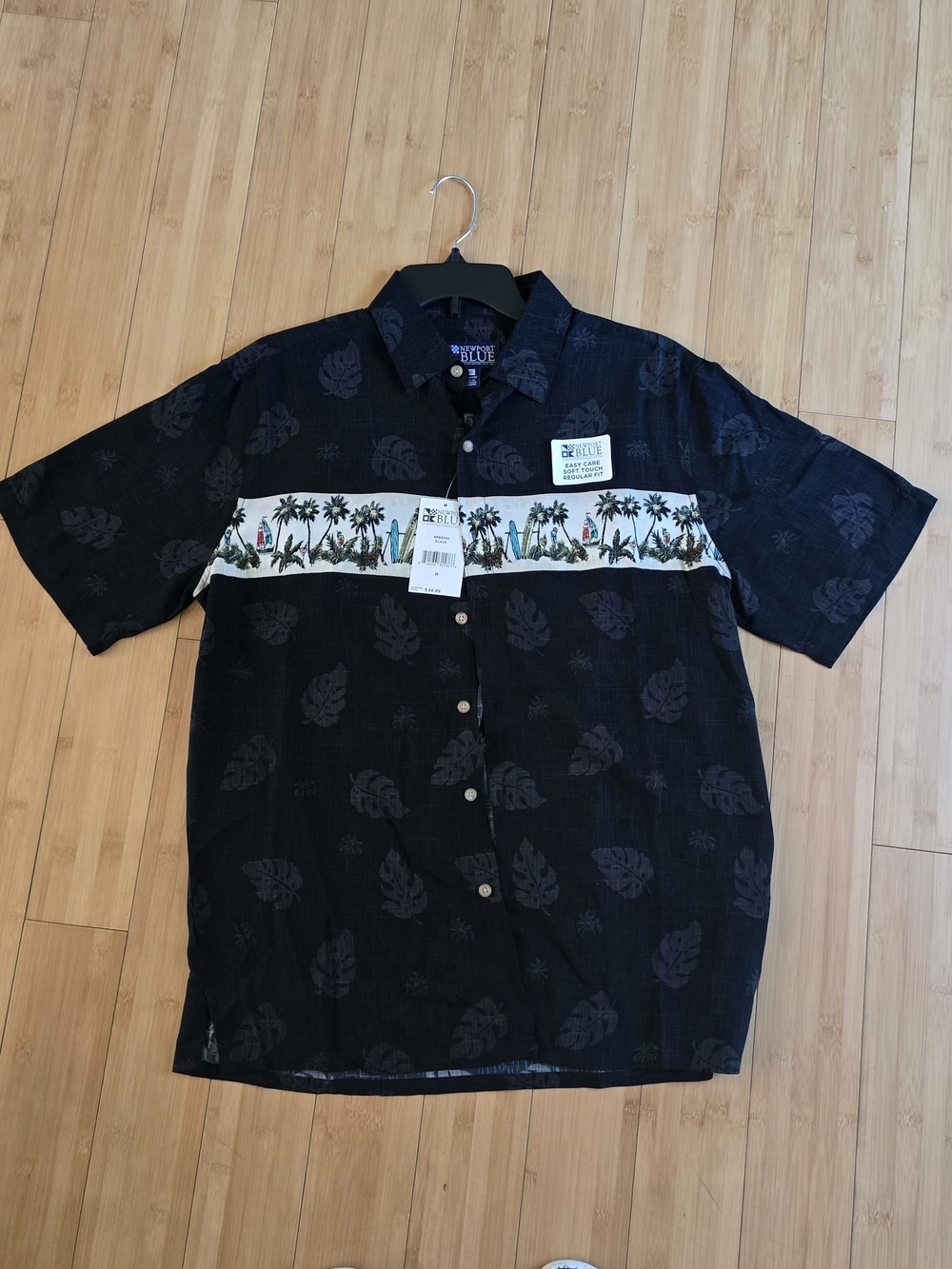 Blue Harbor Black Short-Sleeve Tropical Stripe Camp Shirt